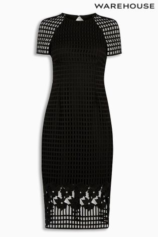 Black Warehouse Grid Lace Pencil Dress